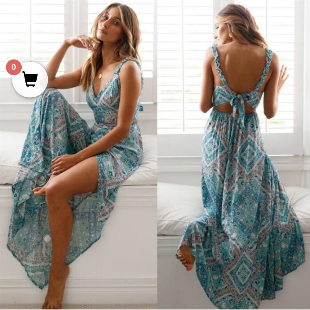 Blue Sleeveless Scoop Neck Resort Maxi Dress - Picture 2 of 3